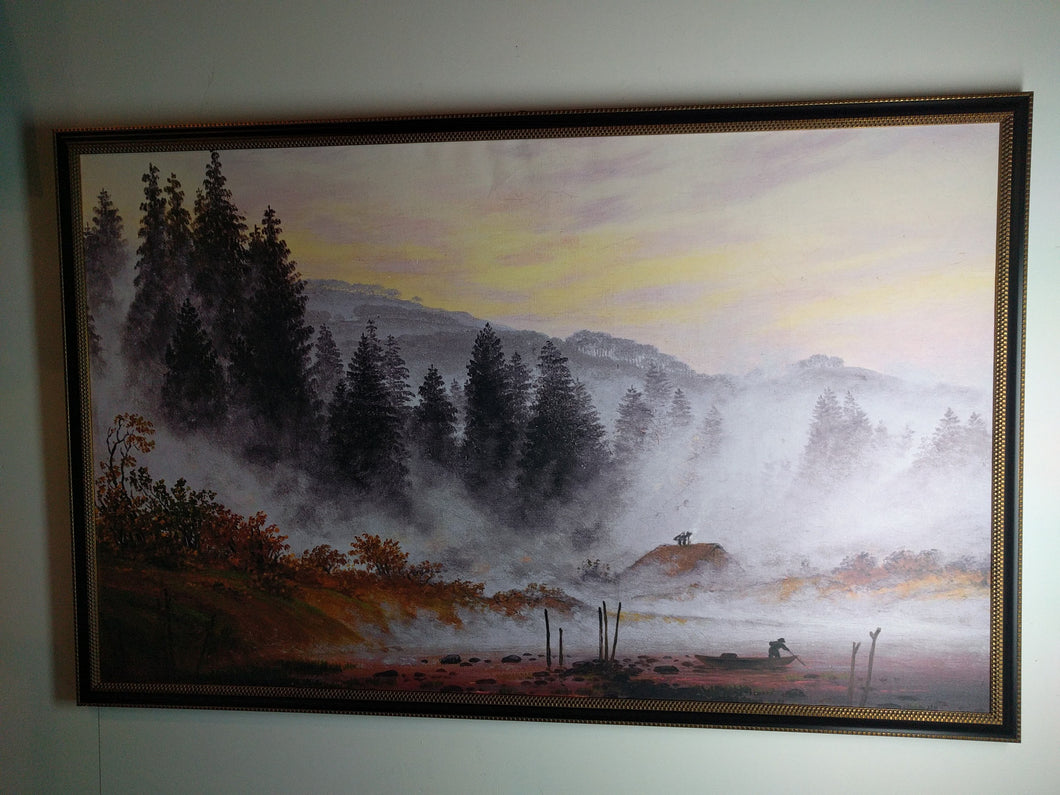 I-1093 Contemporary Large Portrait of Farm in Mist