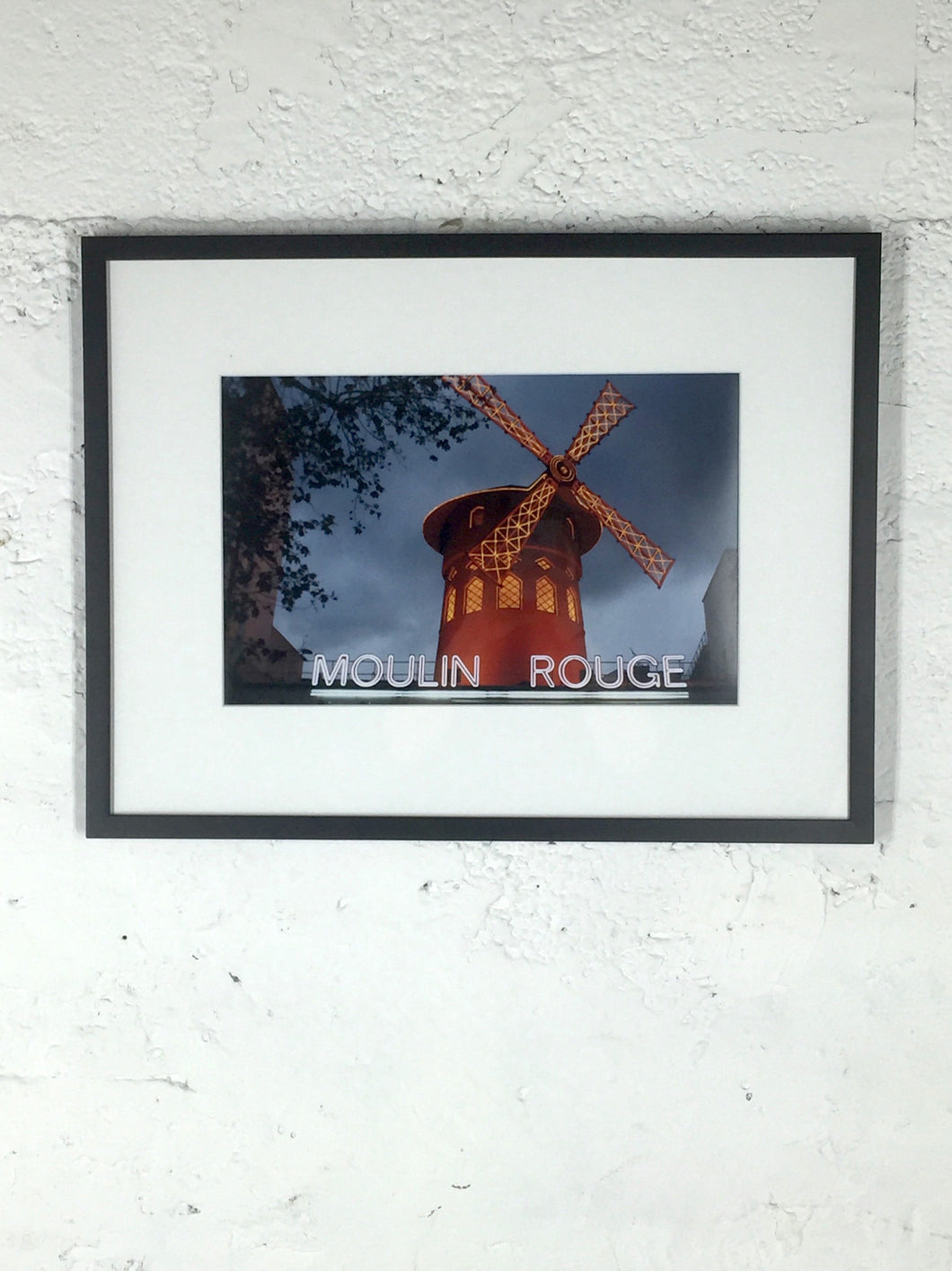 2051Windmill With Clouds Color Photo Black Frame Matte Color Photography Moulin Rouge