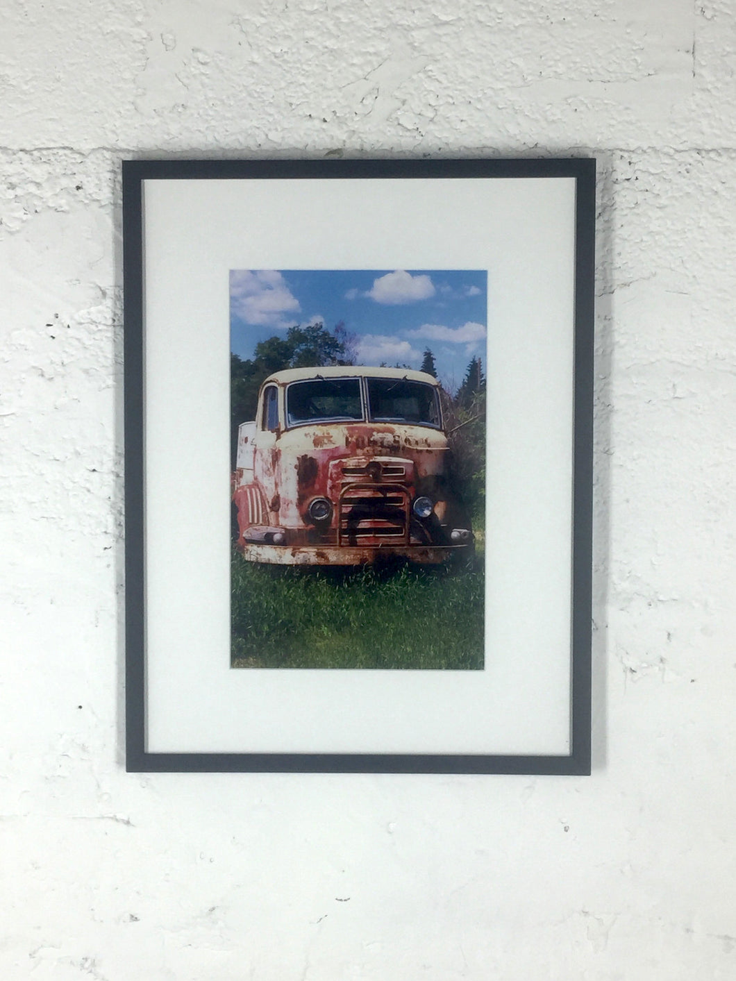 2063 Rusted Vintage Truck with Blue Sky and Forest Color Photo