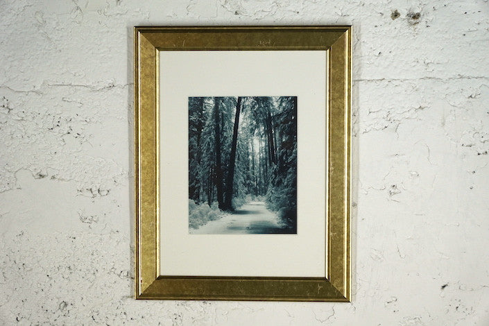 O-1003 Tree Shaded Road Black and White Photography Gold Frame