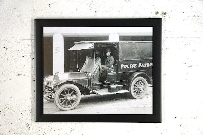 3015 Vintage Police Van Black and White Historical