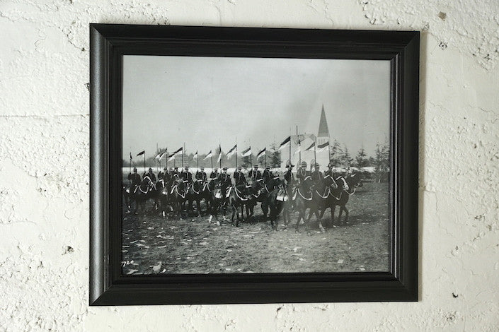 3017 Men Riding Horses with Pennants Black and White Historical