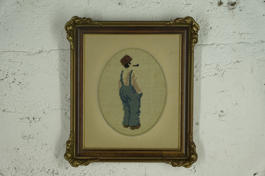 4000 Needlepoint Cross-stitch Portrait of Man Gilt Frame Oval Matte