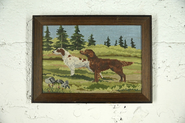 4005 Needlepoint Portrait of Two Dogs in a Field Folk Art
