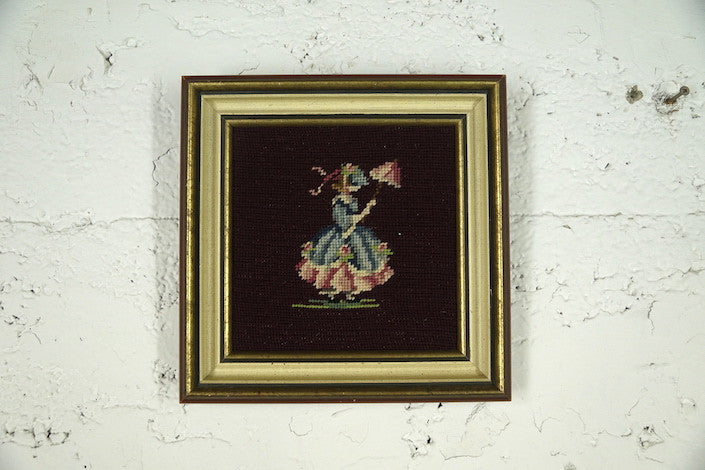 4006 Needlepoint Portrait of Girl With Umbrella Folk Art