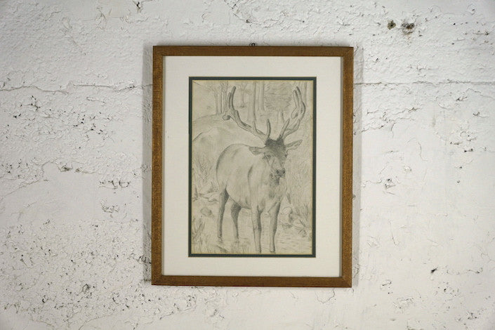 5001 Charcoal Drawing of Stag Brown Frame