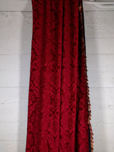 Load image into Gallery viewer, 9017 - Red/Black Flocked Damask, tassel Fringe, Double sided. Rod Pocket
