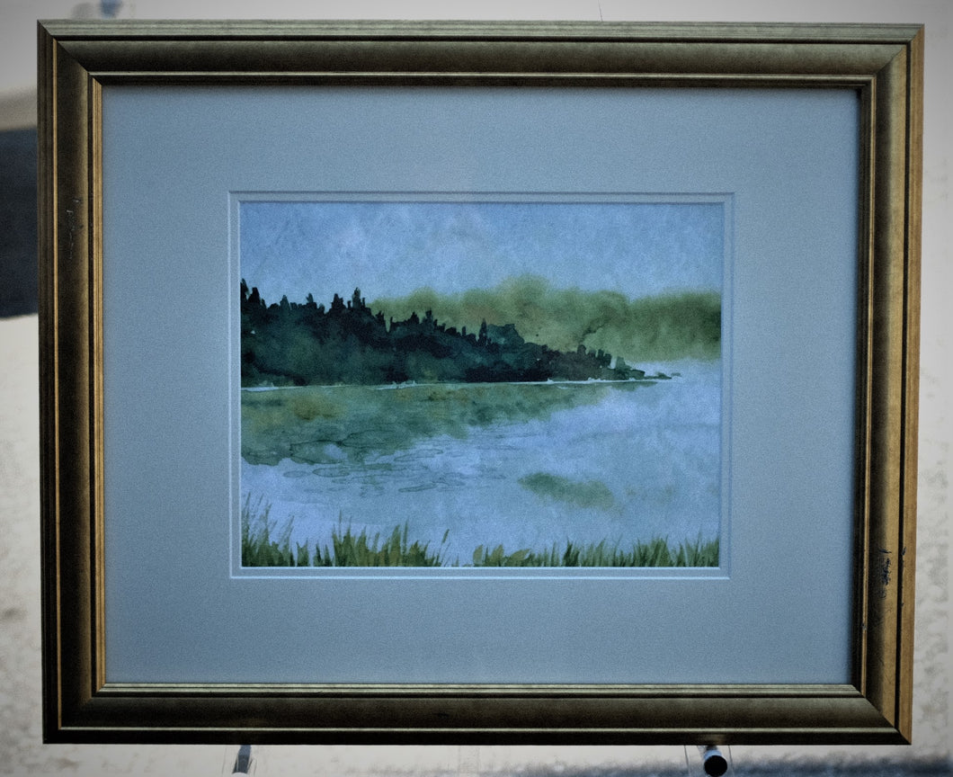 H-1006 Landscape With Lake and Forest - Watercolor