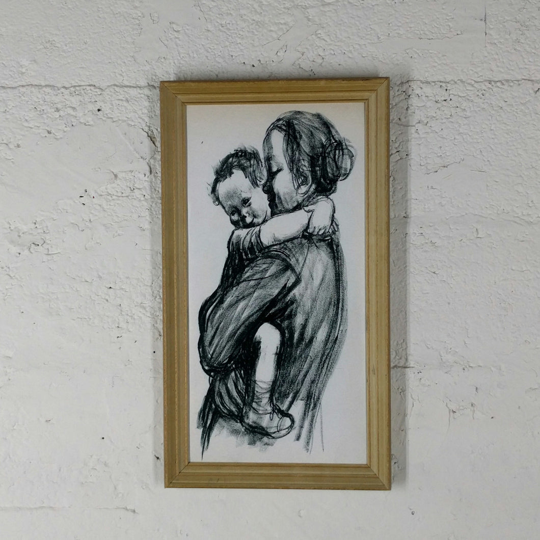 5025 Charcoal Drawing of Woman and Child