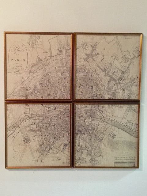 K-1000 Four Part Map of  Paris 16th Century Map With Copper Frame