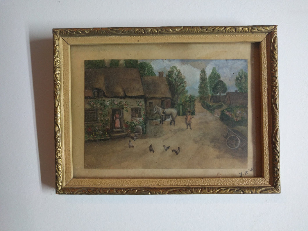 G-1084 Painting of a Small Town Oil Gold Frame