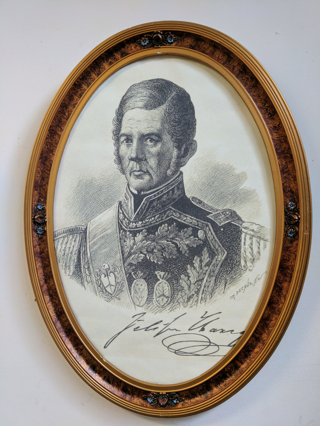 5108 Oval Portrait of Napoleonic General Black and White Gold Frame