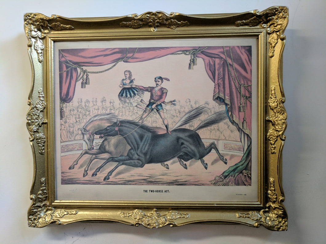 D-1103 The Two Horse Act  Vintage Circus Art, 1873