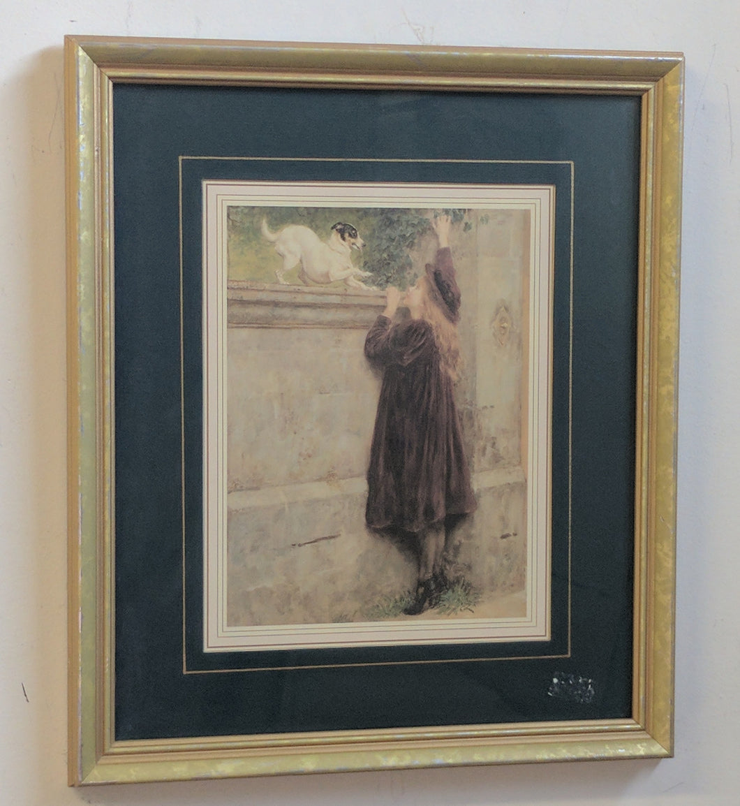 5098 Vintage Painting of Girl and Dog Oil