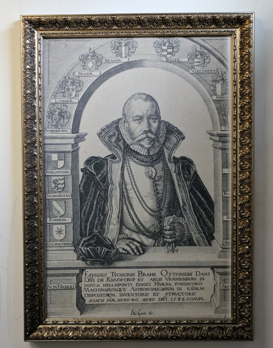 F-1040 Portrait of Tycho Brahae Astronomer Medieval Portrait Gold Frame
