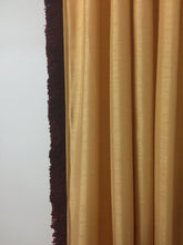 Load image into Gallery viewer, 9058 - Yellow Gold Silk, with Burgundy brush trim - With Trimmed swag valance
